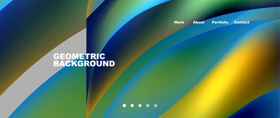 Fototapeta premium This geometric background features a rainbow of colors including azure, aqua, and electric blue. It resembles a colorful circle pattern, perfect for use in technologyrelated designs