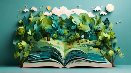 book with flowers Illustration of a magical book that contains fantastic stories - AI generative.Generative.Ai