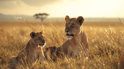 A heartwarming encounter between an African lioness and her curious cub in Maasai Mara, their bond...
