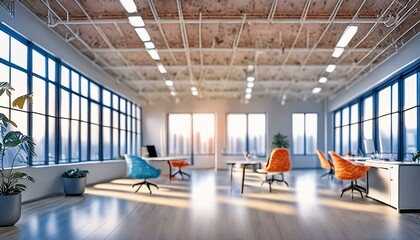 Corporate Tranquility: Abstract Light Bokeh in Empty Office - obrazy, fototapety, plakaty