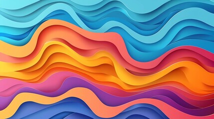 Paper art cartoon abstract waves. Paper carving background. Modern origami design template. Vector illustration.