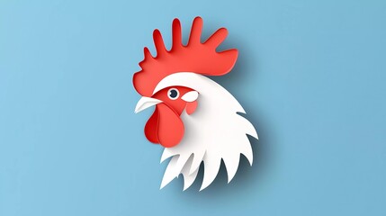 Paper cut Rooster icon isolated on blue background. Paper art style. Vector Illustration - obrazy, fototapety, plakaty