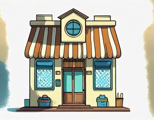 illustration of a small cute clothing store building on a white background - obrazy, fototapety, plakaty