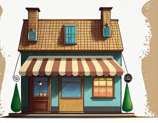 illustration of a small cute clothing store building on a white background - obrazy, fototapety, plakaty