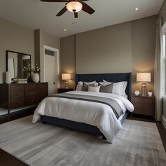 Fototapeta na wymiar Luxurious Master Bedroom Interior King Size Bed in Modern American Home