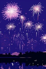 Vibrant Fireworks Display Over Water Illustration