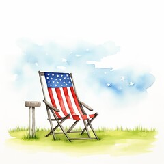 Fourth of July, lawn chair, watercolor