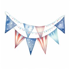 Fototapeta premium Fourth of July, colorful bunting, watercolor