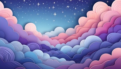 A heavenly sky full with etherial, misty fluffy clouds with sparkles. Clear, bright blues, purples, pinks Ai Generate - obrazy, fototapety, plakaty