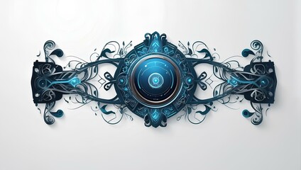 Elegant Tech Ornament: A captivating, futuristic ornament with intricate design and mesmerizing blue hues, blending technology with ornamental artistry in a photorealistic presentation.