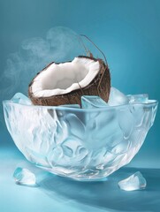 Hyper Realistic Ice Bowl with Coconut - obrazy, fototapety, plakaty