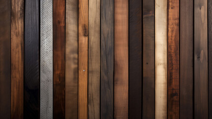 Vertical wooden planks with varying shades and textures, creating a striped pattern.