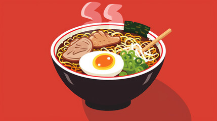 Ramen Bowl A steaming bowl of Japanese ramen noodles in savory broth, garnished with tender slices of pork, soft-boiled egg, green onions, and nori seaweed, offering a hearty and satisfying meal.