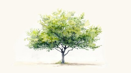 A watercolor painting of a single tree in a field