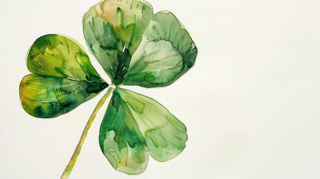A watercolor painting of a clean St Patricks Day clover, vibrant and lucky, on a white background