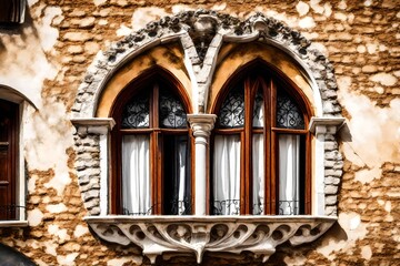 Close up detail with old medieval architecture venetian window
