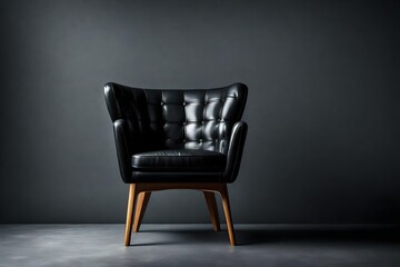 black leather armchair on black background