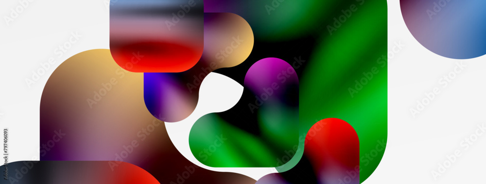 Poster the letter j is encased in vibrant circles resembling colorful petals on a white background, creatin
