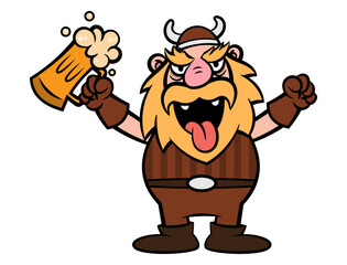 viking man cartoon characters wearing horn helmet and armor. holding a Big glass of beer. Best for sticker, mascot, and logo with nordic themes