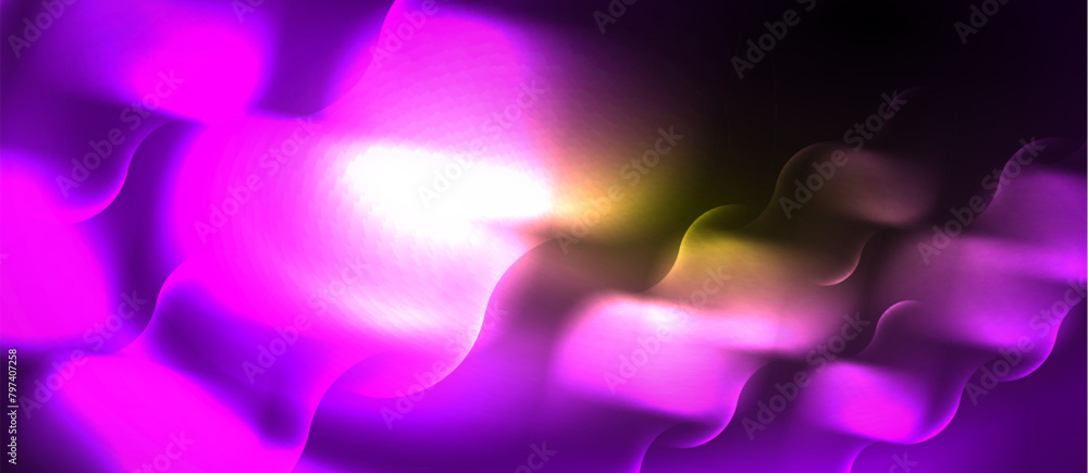 Poster a combination of purple and yellow visual effect lighting shines against a dark background, creating