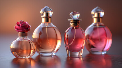 a group of luxury perfume bottles. realistic. - obrazy, fototapety, plakaty