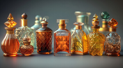 a group of luxury perfume bottles. realistic. - obrazy, fototapety, plakaty