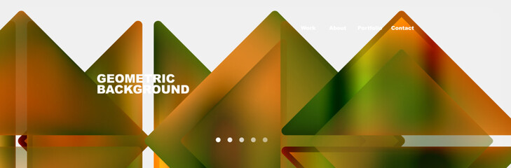 A visually appealing geometric background featuring orange and green triangles on a white backdrop. The symmetrical pattern creates a harmonious blend of tints and shades