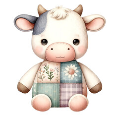 A cute white cow with a blue and white blanket on it