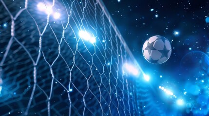 A soccer ball flies into the goal