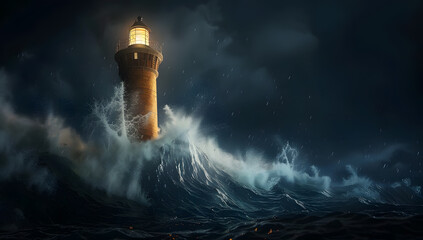 Waves hitting a lighthouse in Scotland. © NaLan