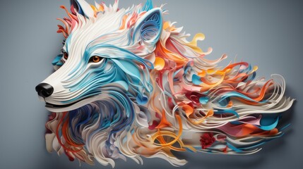 a wolf minimalistic colorful organic forms, assembled, layered, depth, alive vibrant, abstract, on a light blue background