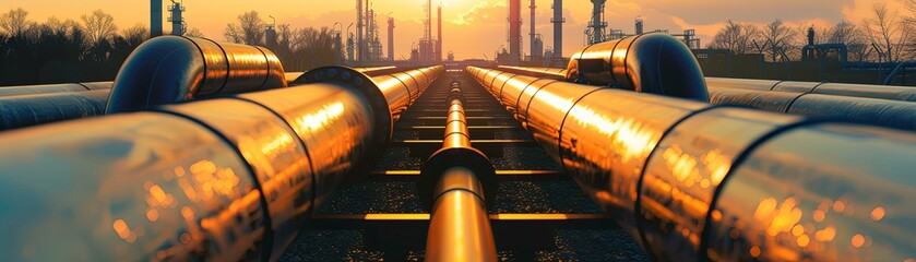 A photo of a natural gas pipeline at sunset.