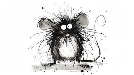 Whimsical Chaos: Funny Frazzled Ink Cartoon Mouse. Generative AI