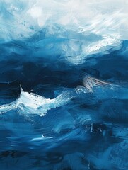 Dynamic Ocean Wave Wallpaper in Blue and White - Serene Coastal Scene