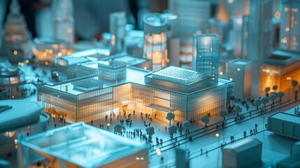 A model city made of glass and lit from within.
