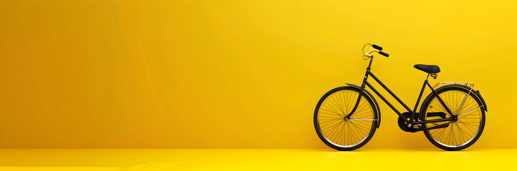 Bicycle web banner. Bicycle isolated on yellow background with copy space.