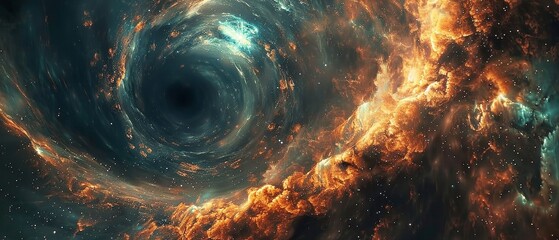 Artistic space wallpaper showcasing the intense gravitational force of a black hole, illustrated with abstract, luminous effects