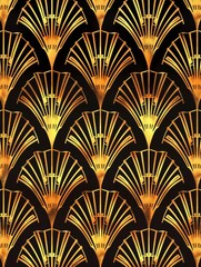 Golden and Black Art Deco Fan Pattern Wallpaper for Elegant Interior Design