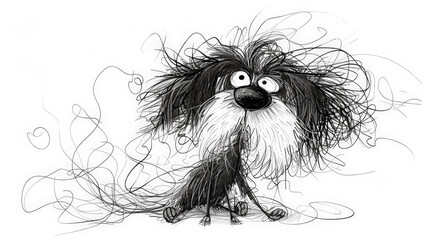 Whimsical Canine Chaos: Frazzled Ink Cartoon Dog. Generative AI - obrazy, fototapety, plakaty