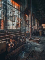 Atmospheric Abandoned Factory Machinery in Urban Setting Industrial Decay Photography