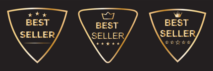 Sticker best seller set isolated premium quality in gold and red color perfect for mark best seller product