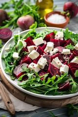 Delicious Beetroot Salad with Feta Cheese and Rucola