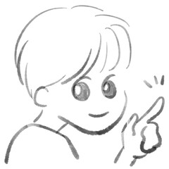 指を差す子供のモノクロイラスト