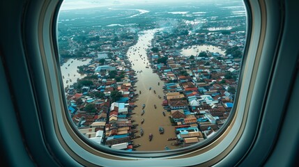 floating market thailand, seen from the window of Airplane