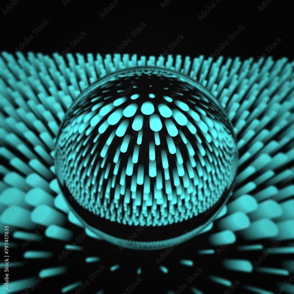 Aufkleber many turquoise blue points arranged in creative design on a black background 3d exploding style