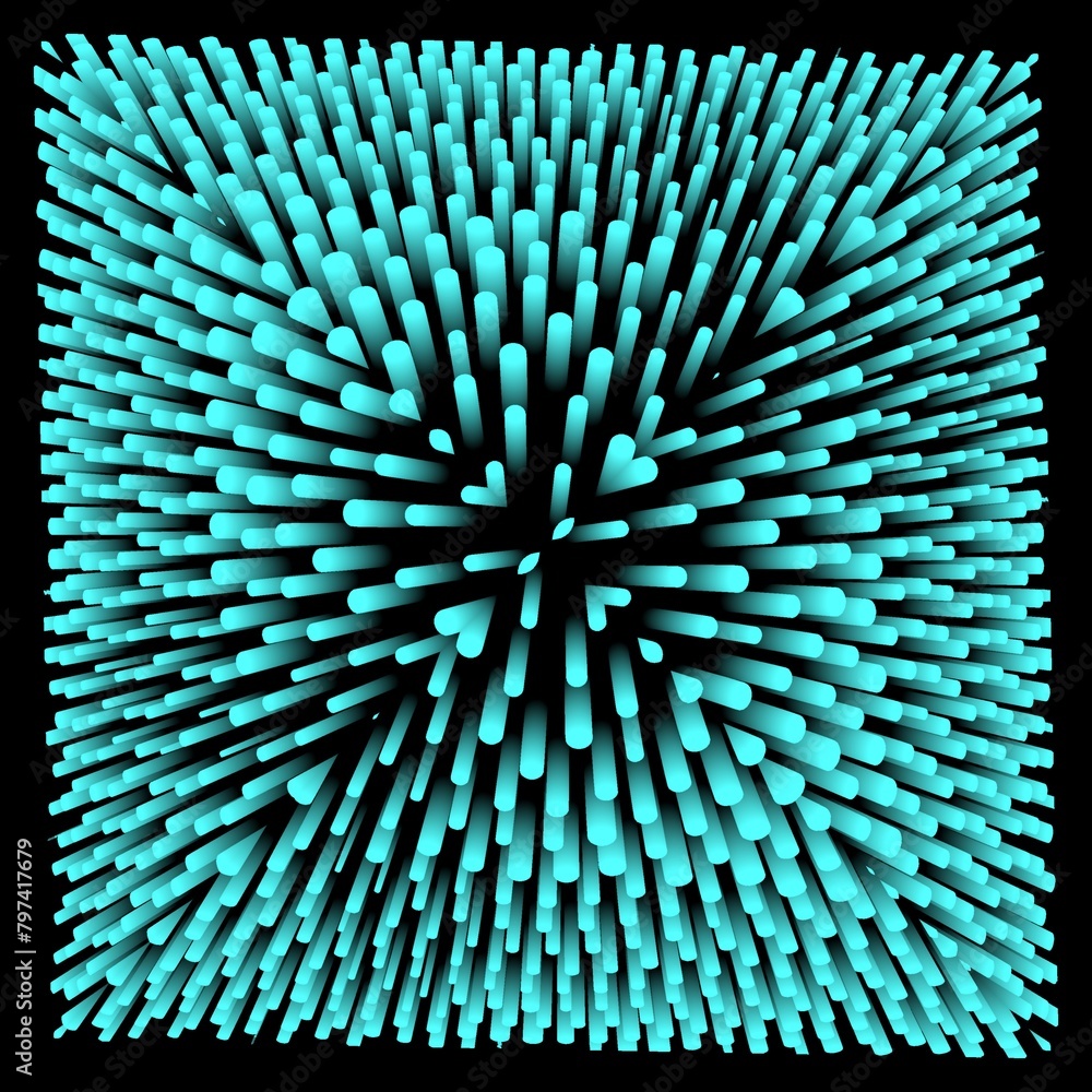 Aufkleber many turquoise blue points arranged in creative design on a black background 3d exploding style