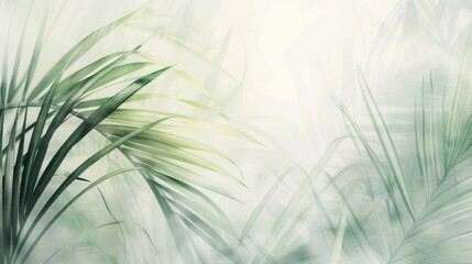 Abstract background with palm leaves in a light green color