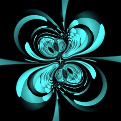 many turquoise blue points arranged in creative design on a black background cyclone doodle style...