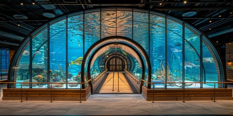 Calming reef aquarium's wave-driven sea whips sway in a synchronized undersea rhythm 