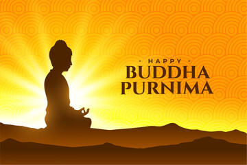 elegant happy buddha purnima wishes background with light effect